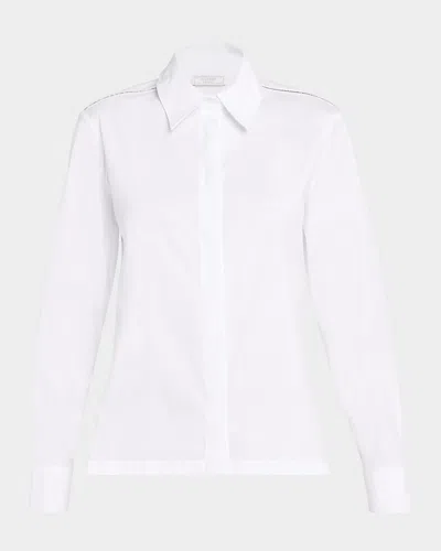 Peserico Leaf-embroidered Concealed-placket Shirt In Multi