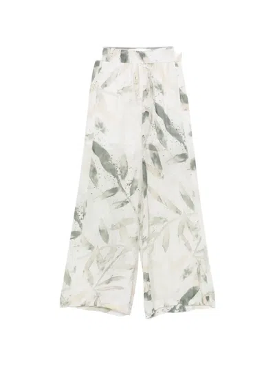 Peserico Leaf-print Palazzo Pants In White