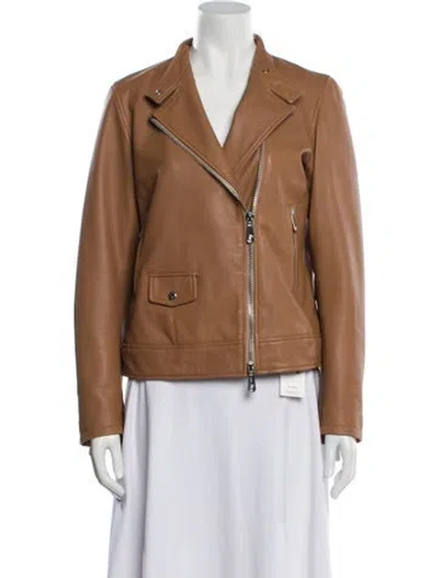 Pre-owned Peserico Leather Biker Jacket In Brown