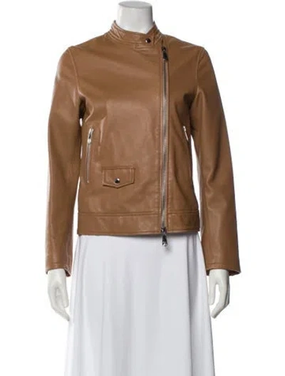 Pre-owned Peserico Leather Biker Jacket In Brown