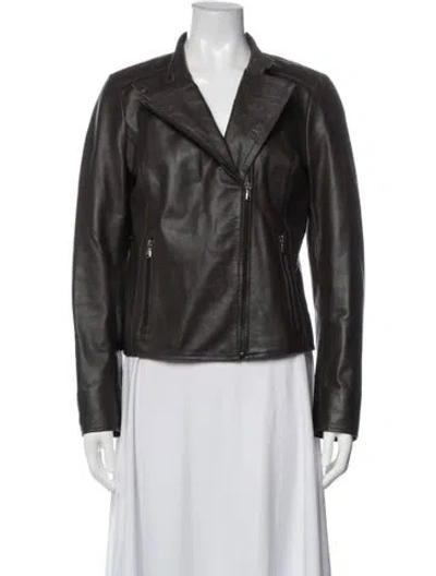 Pre-owned Peserico Leather Biker Jacket In Brown
