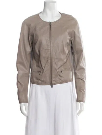 Pre-owned Peserico Leather Biker Jacket In Neutral