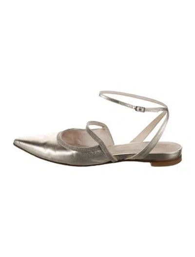 Pre-owned Peserico Leather Crystal Embellishments Ballet Flats In Gold