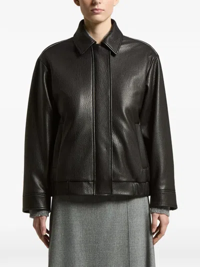 Peserico Leather Jacket In Black