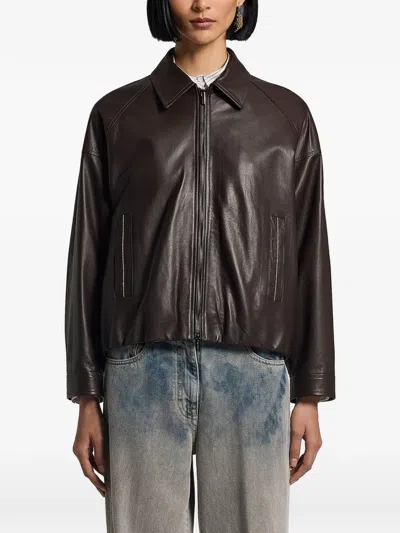 Peserico Leather Jacket In Multi