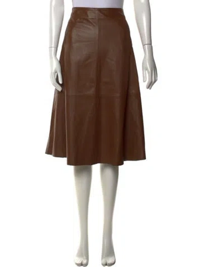 Pre-owned Peserico Leather Midi Length Skirt In Brown