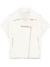 Peserico Leather Short-sleeve Biker Jacket In Neutrals