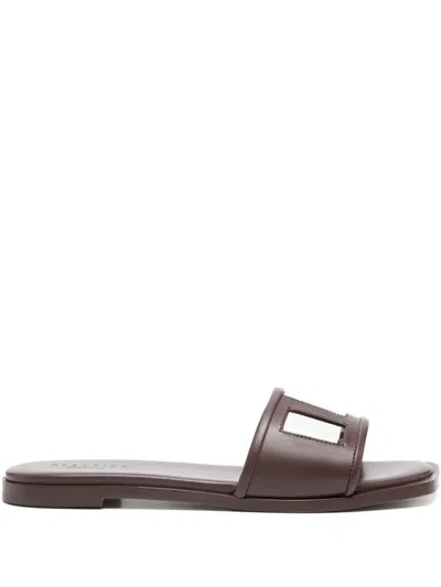 Peserico Leather Slides In Brown