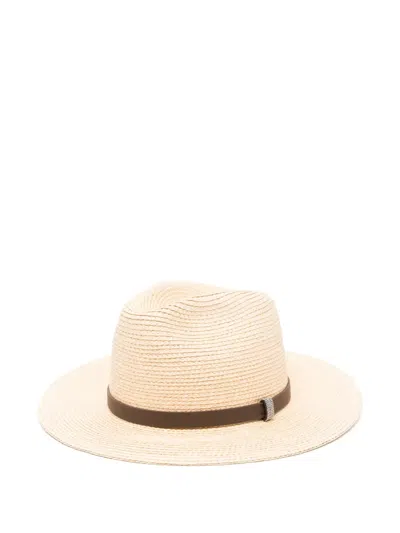 Peserico Leather-strap Fedora In Neutrals