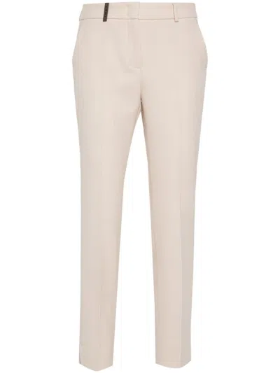 Peserico Leather-tag Trousers In Neutrals