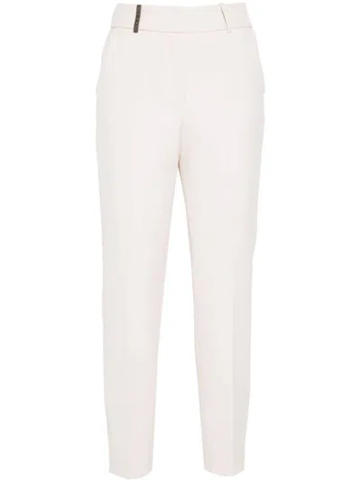 Peserico White Tailored Slim-fit Ankle Slit Straight-leg Pants