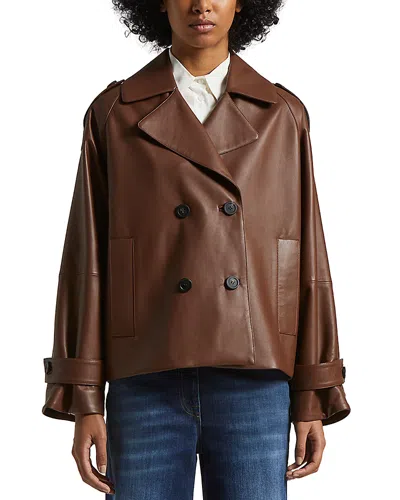 Peserico Leather Trench Coat In Cappuccino