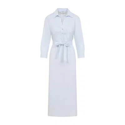 PESERICO LIGHT BLUE LINEN CHEMISIER MIDI DRESS