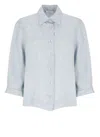 Peserico Linen Shirt 3/4 Sleeves In Blue