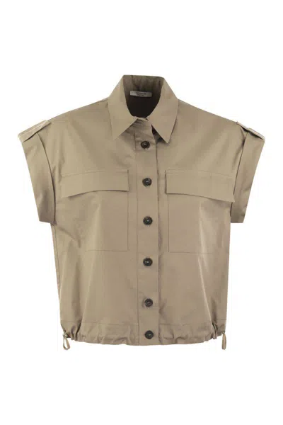Peserico Light Cotton Satin Sail Hand Shirt With Drawstring In Beige