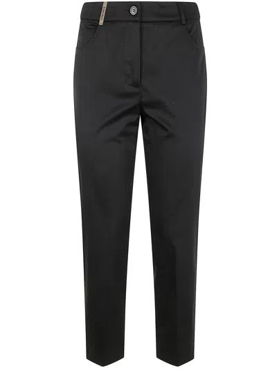 Peserico Light Cotton Satin Stretch Trousers In Black