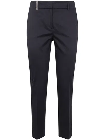 Peserico Light Cotton Satin Stretch Trousers In Black