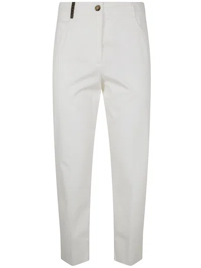 Peserico Light Cotton Satin Stretch Trousers In Pure White