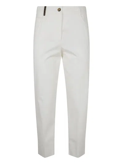 Peserico Light Cotton Satin Stretch Trousers In White