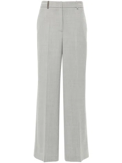 PESERICO LIGHT GREY WOOL BLEND FLANNEL TROUSERS