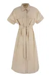 Peserico Dress Chest Pockets Short Sleeves Waist Tie