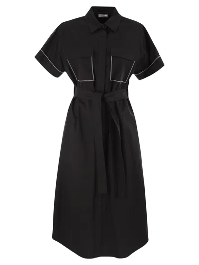 PESERICO LIGHT STRETCH COTTON SATIN CHEMISIER DRESS