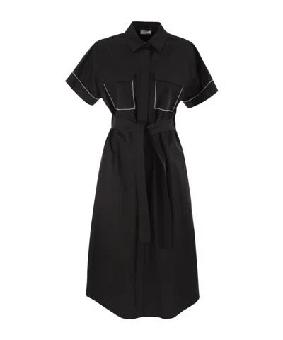PESERICO LIGHT STRETCH COTTON SATIN CHEMISIER DRESS