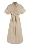 Peserico Dress Chest Pockets Short Sleeves Waist Tie In Beige
