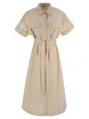 Peserico Light Stretch Cotton Satin Chemisier Dress In Neutral
