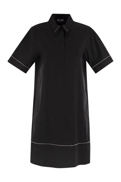 Peserico Light Stretch Cotton Satin Midi Dress In Black