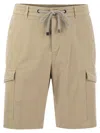 Peserico Lightweight Cotton Lyocell Canvas Jogger Bermuda Shorts In Neutral
