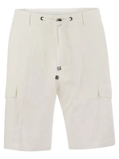 Peserico Lightweight Cotton Lyocell Canvas Jogger Bermuda Shorts In White
