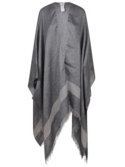 Peserico Lightweight Grey Flax Linen Scarf With Contrasting Border In Metallic