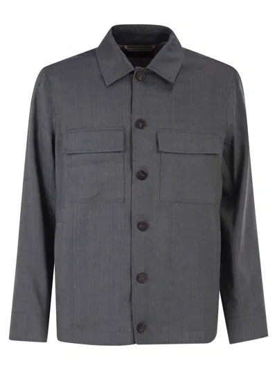 Peserico Lightweight Linen And Wool Blend Jacket With Patch Pockets In Gray