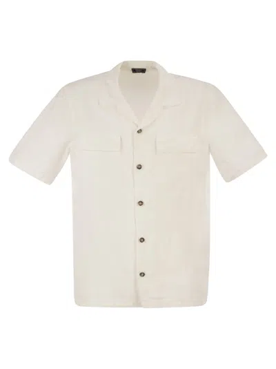 Peserico Lightweight Linen Bowling Shirt In Neutral