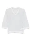 Peserico Grey Perforated Sweater With V-neck Three-quarter Length Sleeves