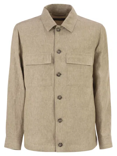 Peserico Lightweight Pure Linen Jacket With Patch Pockets In Neutral