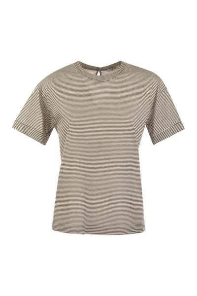 Peserico Lightweight Striped Jersey T-shirt And Punto Luce In White