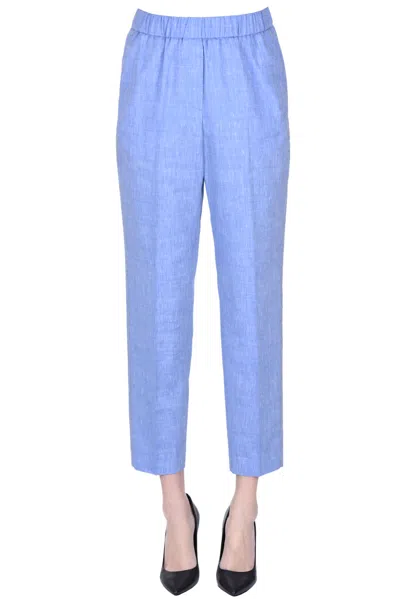 Peserico Linen And Virgin Wool Trousers In Cornflower Blue