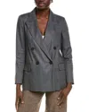 Peserico Linen & Wool-blend Blazer In Black