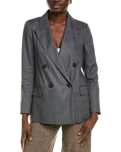 Peserico Linen & Wool-blend Blazer In Black