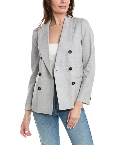 Peserico Double-breasted Wool & Linen-blend Jacket In Grey