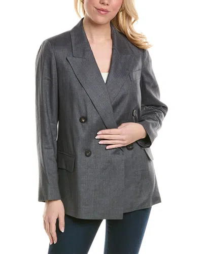 Peserico Linen & Wool-blend Jacket In Blue