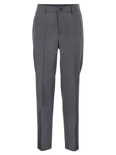 Peserico Linen And Wool Blend Tailored Trousers In Blue
