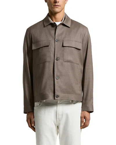 Peserico Linen & Wool Overshirt Jacket In Brown