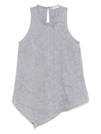 Peserico Linen Asymmetrical Tank Top In Gray