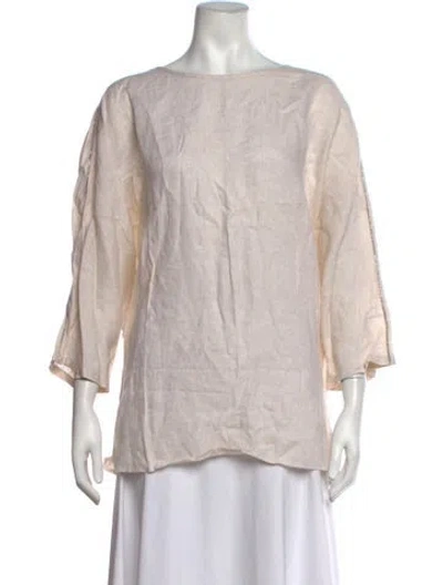 Pre-owned Peserico Linen Bateau Neckline Top In Grey
