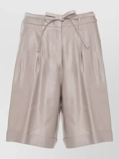 Peserico Linen Blend Bermuda Shorts Pleated Design Belt In Multi