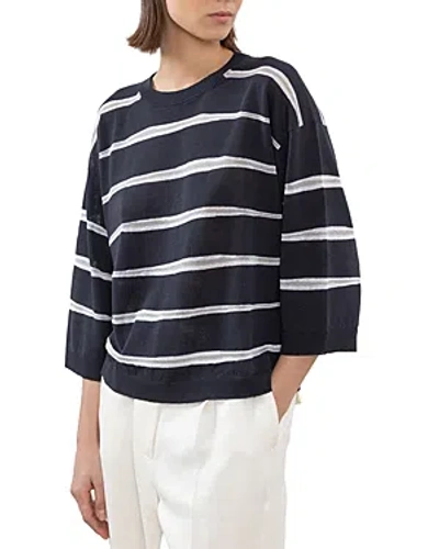 Peserico Linen Blend Crewneck Sweater In Blue And White