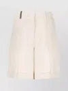 Peserico High Waist Cotton Shorts With Leather Detail In Neutral